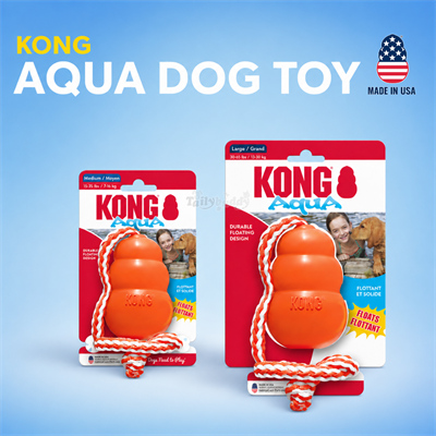 KONG AQUA ของเล่นลอยน้ำสำหรับสุนัข พร้อมเชือกโยน ช่วยฝึกว่ายน้ำและกิจกรรมกลางแจ้ง (M,L)